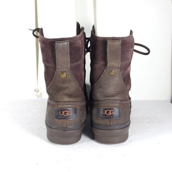 UGG Women's Azaria US8? Brown Suede Waterproof Sheepskin Lined Duck Boots - Picture 11 of 13